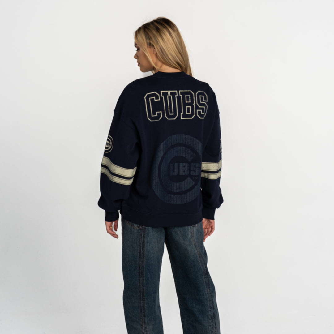 Chicago Cubs C Logo V-Neck Oversized Wash Crew Sweatshirt by The Wild Collective Sweatshirts &amp; Hoodies THE WILD COLLECTIVE