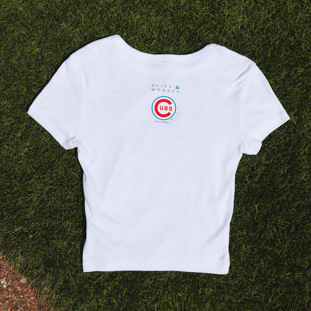 Chicago Cubs x Alice & Wonder Icons Baby Tee — White Shirts SOFT AS A GRAPE