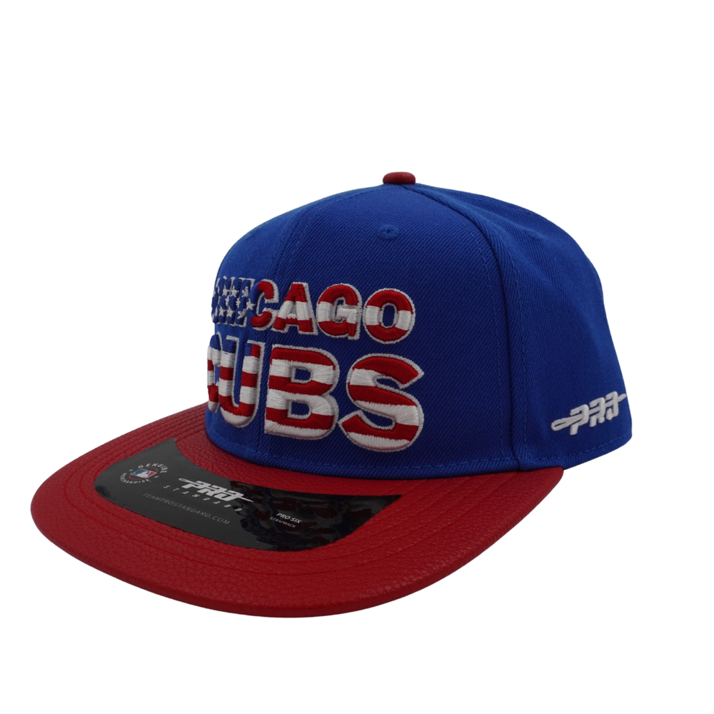 Chicago Cubs USA Flag Leather Adjustable Cap by Pro Standard Caps PRO STANDARD