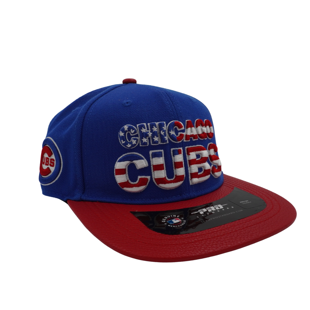 Chicago Cubs USA Flag Leather Adjustable Cap by Pro Standard Caps PRO STANDARD