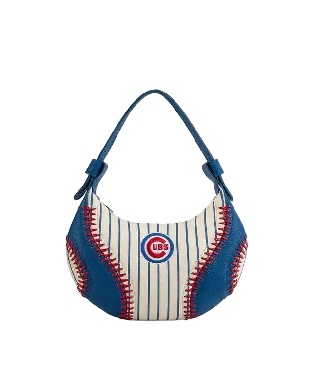 Chicago Cubs Curveball Baseball Stitch Hobo Bag in Royal and White Pinstripe by Montana West Bags MONTANA WEST