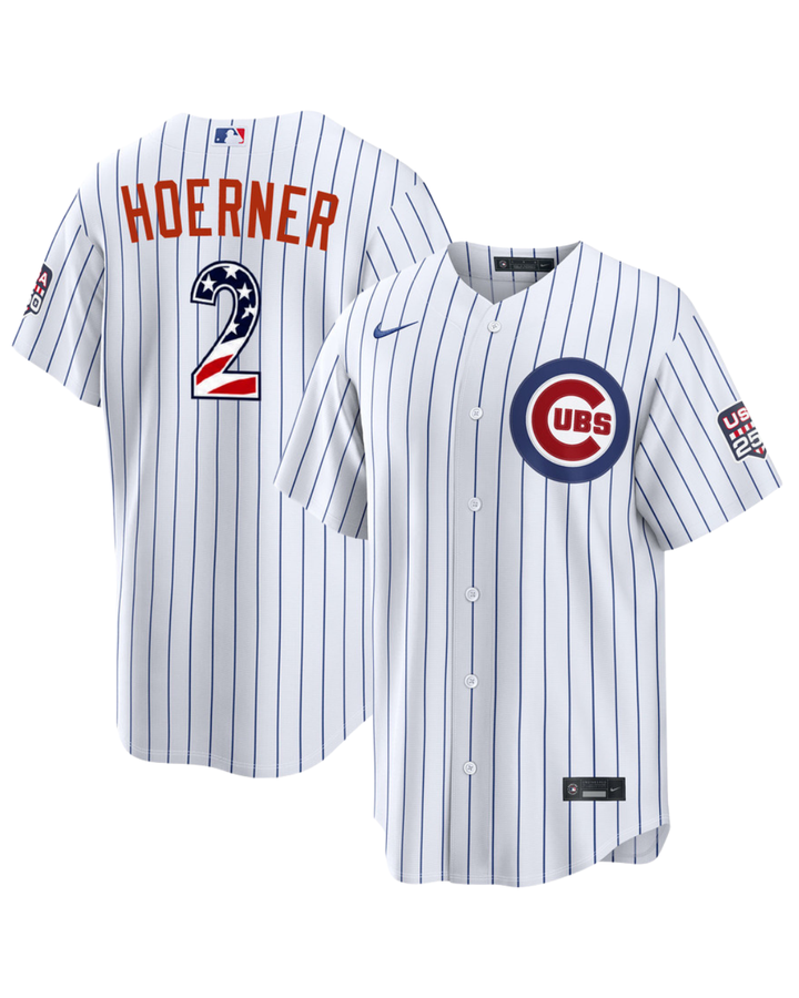 Chicago Cubs Nico Hoerner Home USA 250 Jersey by Nike NIKE USA
